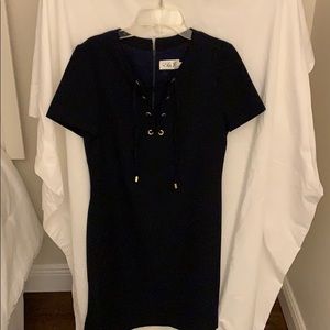 Eliza J classic navy dress with grommet tie front